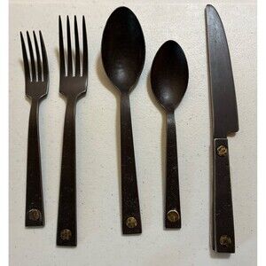 Restoration Hardware Hammered Steel Rivet Flatware Cutlery Set Blackened 5 pc